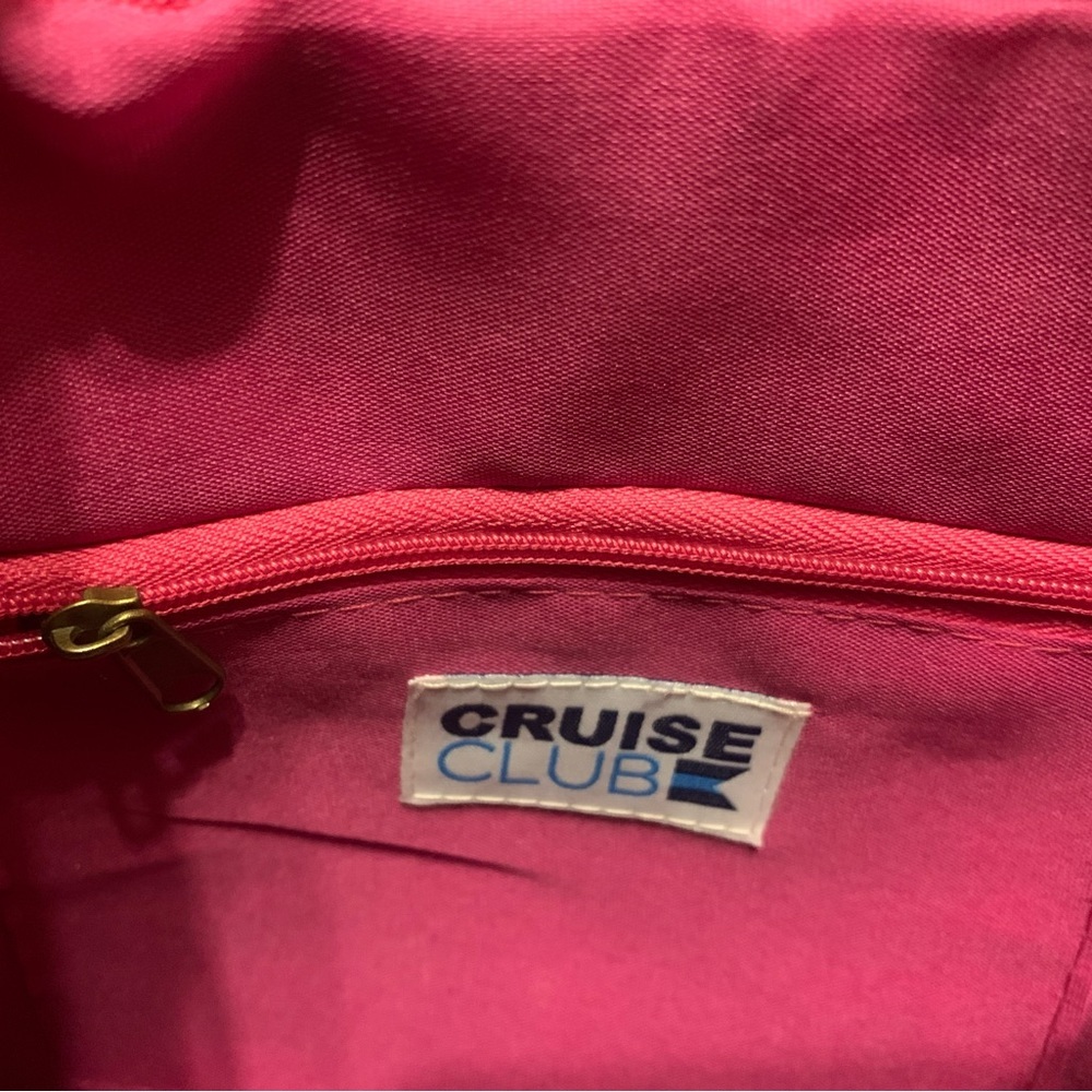 NWT Cruise Club pink/tan striped summer straw crossbody with corded/beaded strap - Picture 6 of 10